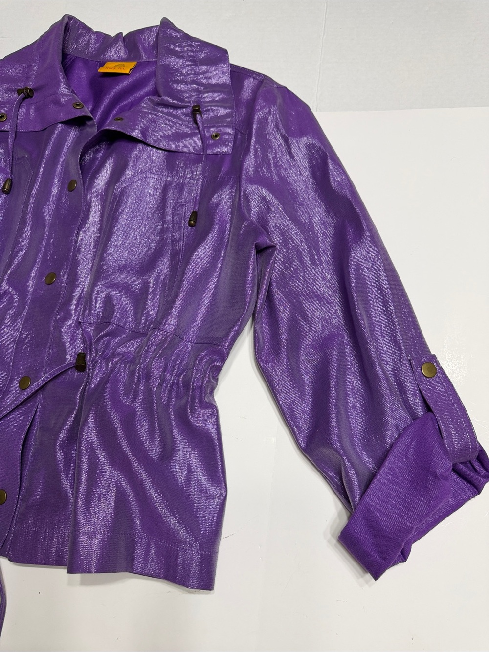 Ruby Rd. Shimmery iridescent Purple Drawstring Utility Jacket - Picture 5 of 14